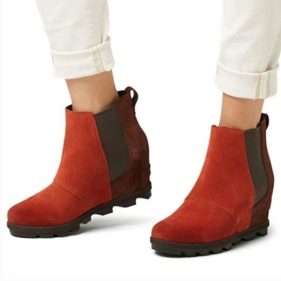 Sorel Shoes - Sorel | Women's Red/Brown/Black Suede Joan A Wedge II Pull On Ankle Boots Sz 8.5